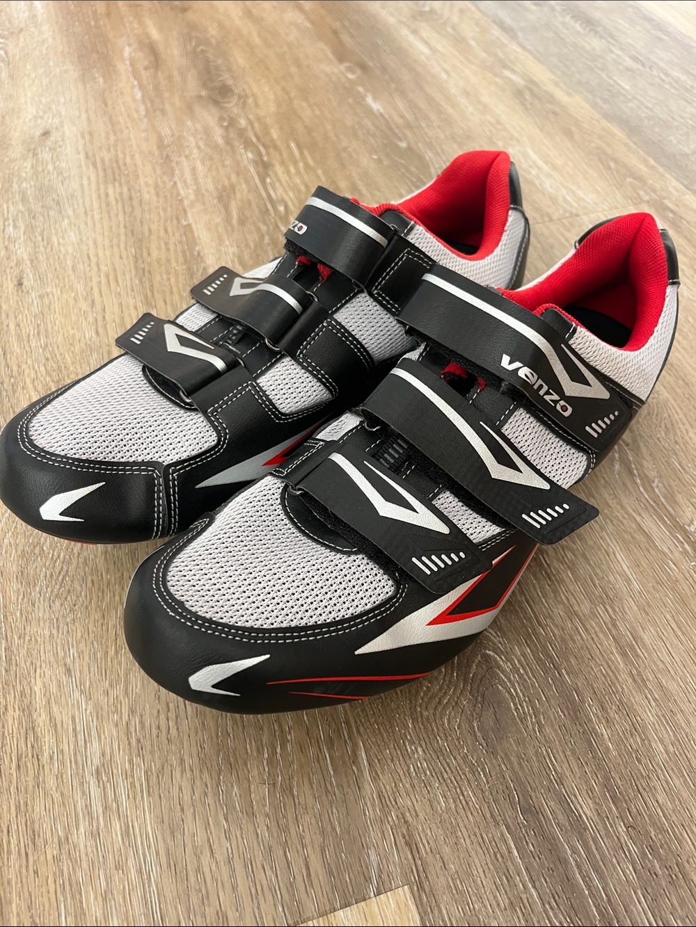 Venzo MX Black/Red/Silver 3-Strap Cycling Shoes Men’s Size 13